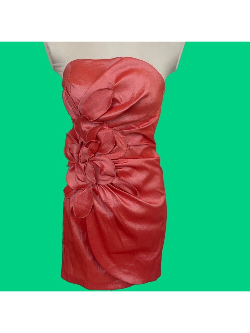 Sequin Hearts Strapless Coral Mini Dress With Floral Detail Size 7